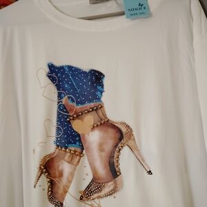 White Short Sleeve Tee with Gold Heel Graphic